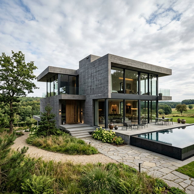 Brutalist Villa Exterior in Belgium